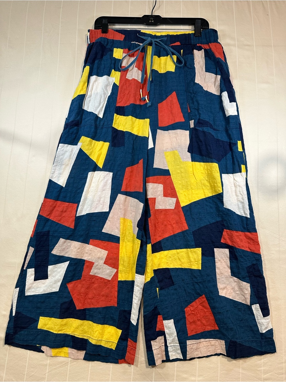 ODDY Geometric Abstract Wide Leg Pants Teal Colorblock IP13685P Size 1XL EUC